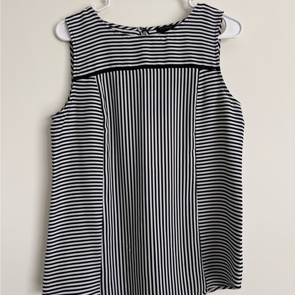 Ann Taylor Navy and White Striped Top